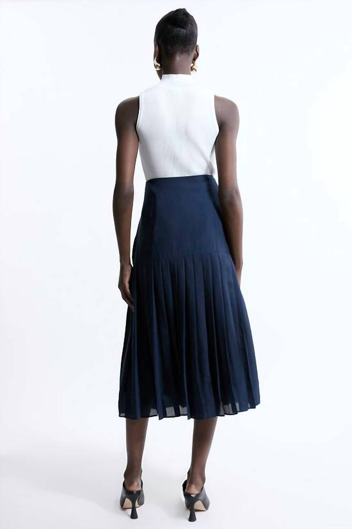 Tall Georgette Asymmetric Pleat Woven Midi Skirt