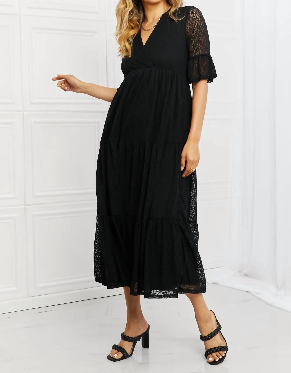 Lovely Lace Tiered Midi Dress