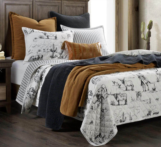 Paseo Road - Ranch Life Western Toile Reversible Quilt Set - Rack Hunt -