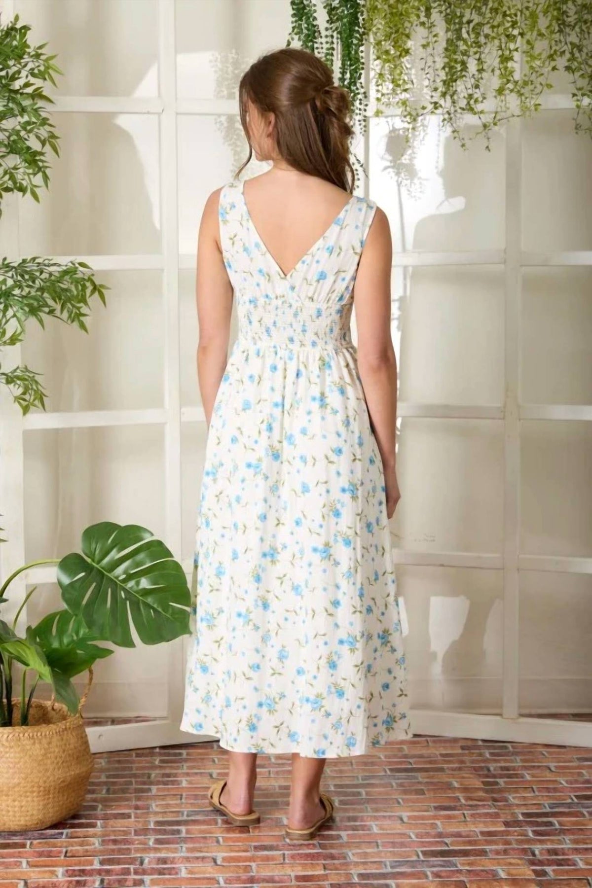 Floral V-neck Sleeveless Corset Midi Dress