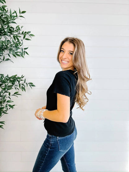 Button Front Short Sleeve Top