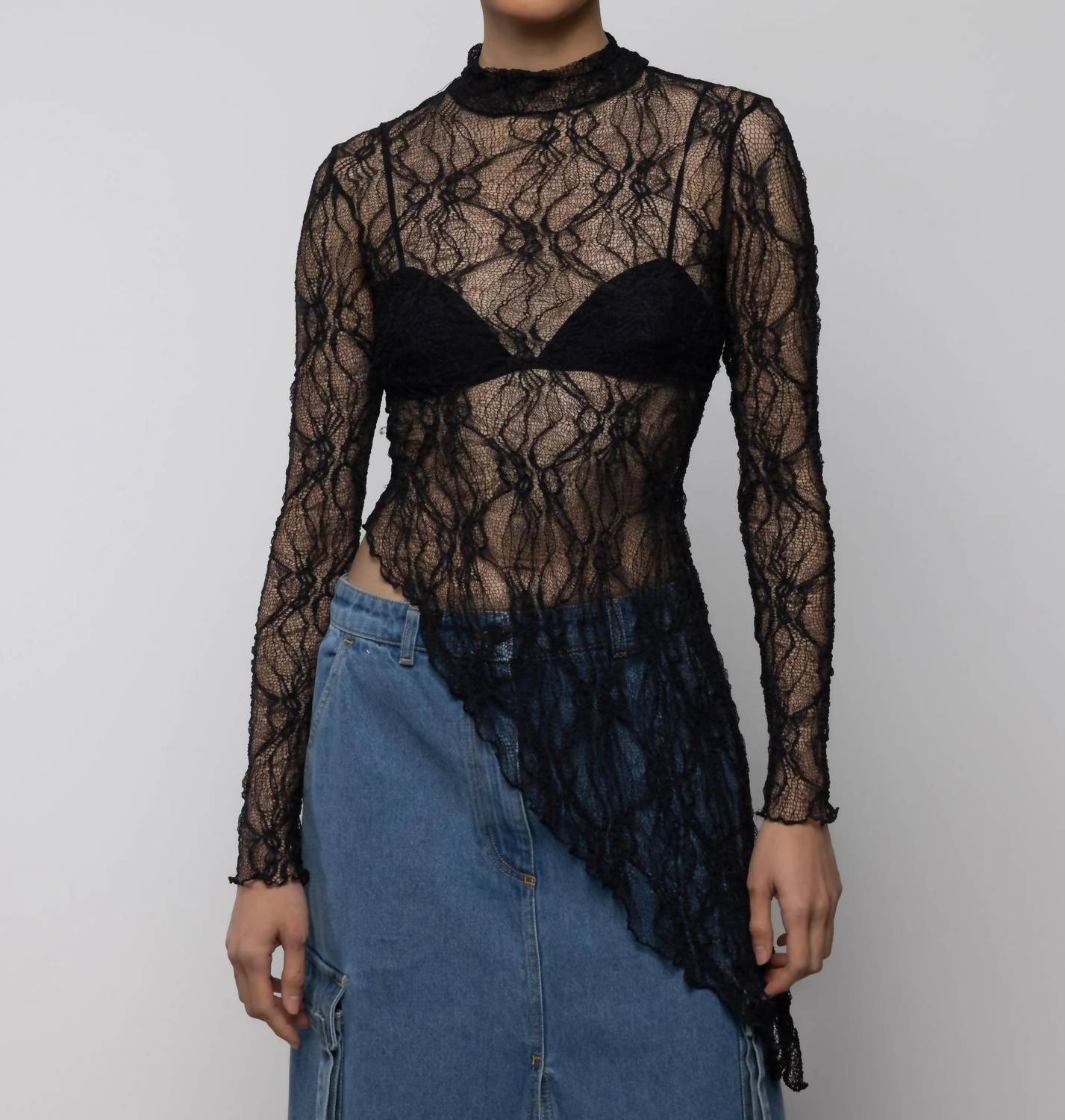 Women's Lace Asymmetric High Neck Top
