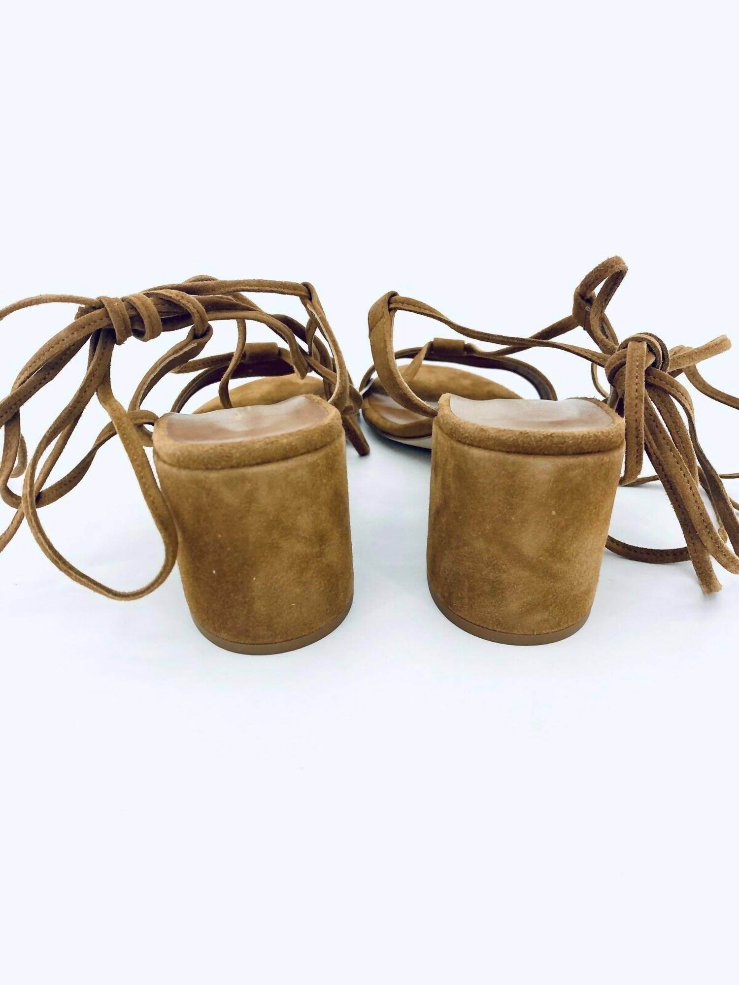 Visconti & du Réau - Women's Suede leather Ankle Wrap Block Heel Sandals - Rack Hunt -