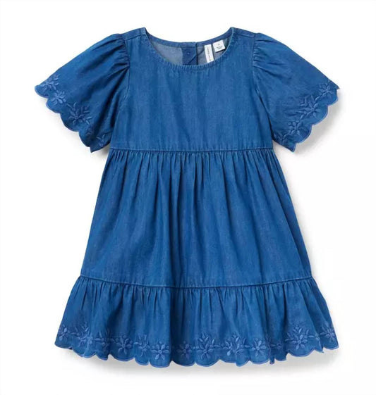 Girls Embroidered Floral Chambray Dress