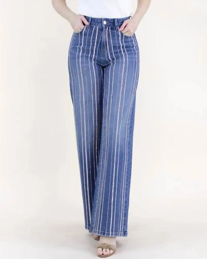Original USA - Pinstripe Rhinestone Embellished High Rise Ultra Wide Leg Jeans Plus - Rack Hunt