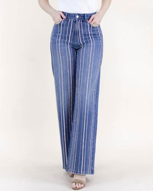 Original USA - Pinstripe Rhinestone Embellished High Rise Ultra Wide Leg Jeans Plus - Rack Hunt -