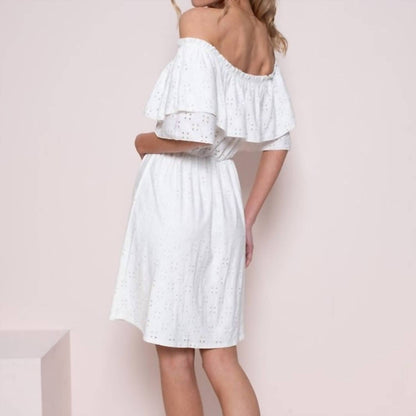 Knit Eyelet Off-shoulder Dress
