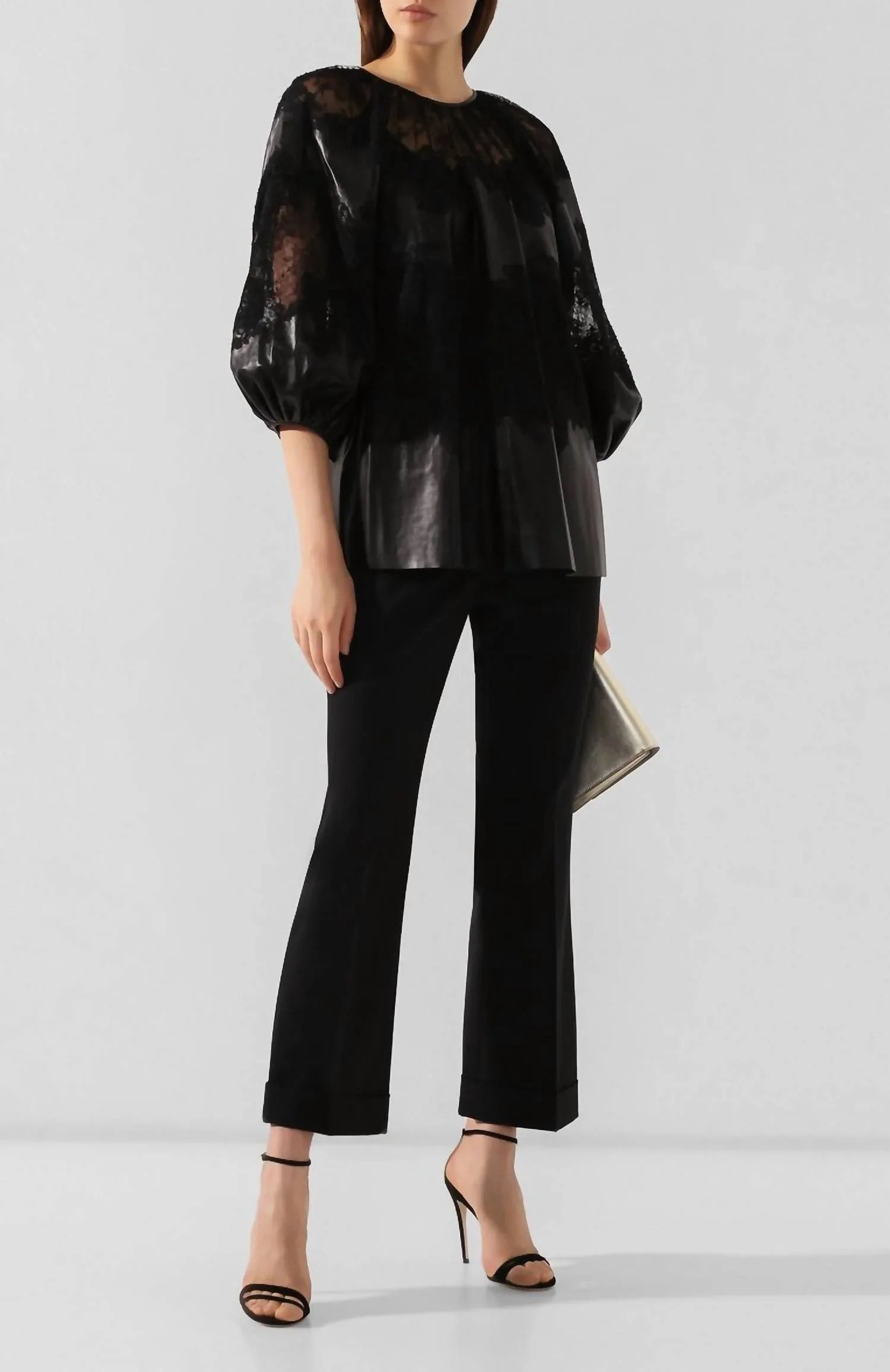 Valentino - Loose Glossy Leather Blouse - side view - Rack Hunt
