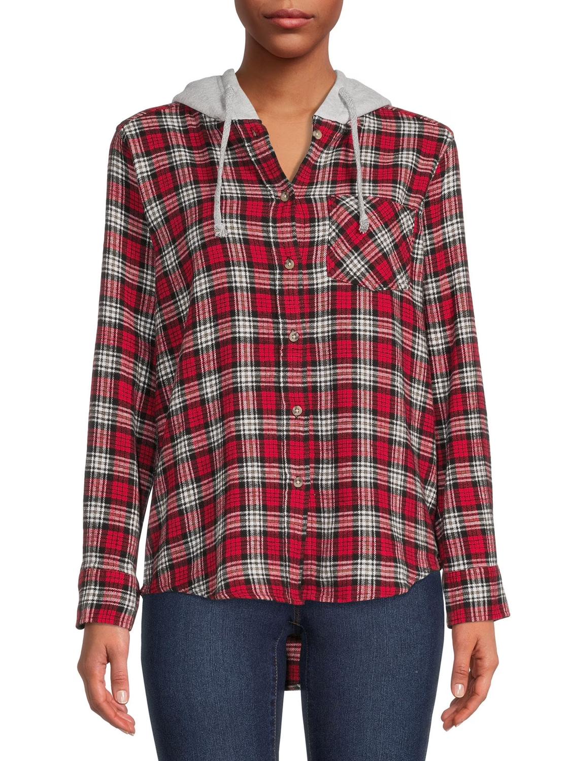 Long Sleeve Plaid Flannel Hoodie
