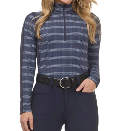Stretch Plaid Quarter Zip Mid-layer Top