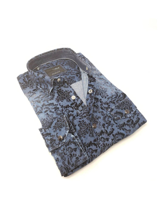 Men's Snap Button Denim Shirt With Flocking