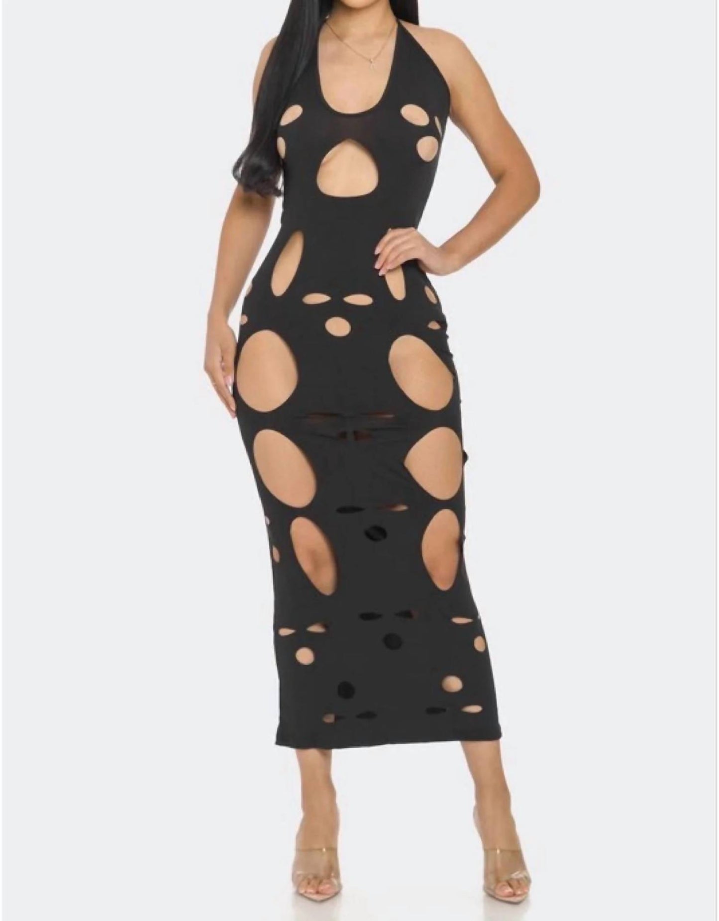 Don't Watch The Clock - Cut Out Halter Back Cut Out Maxi Dress