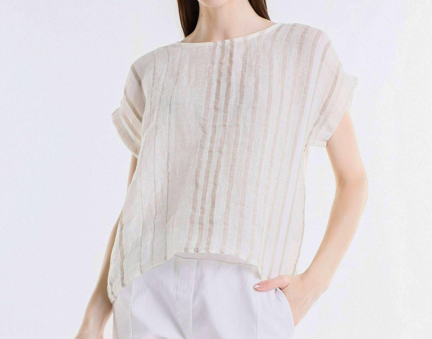 Women's Heidi Short Sleeve Specialty Linen Striped Top