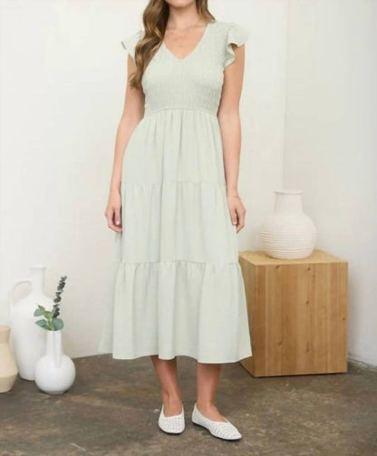 Flutter Sleeve V-neck Smocked Midi Dress