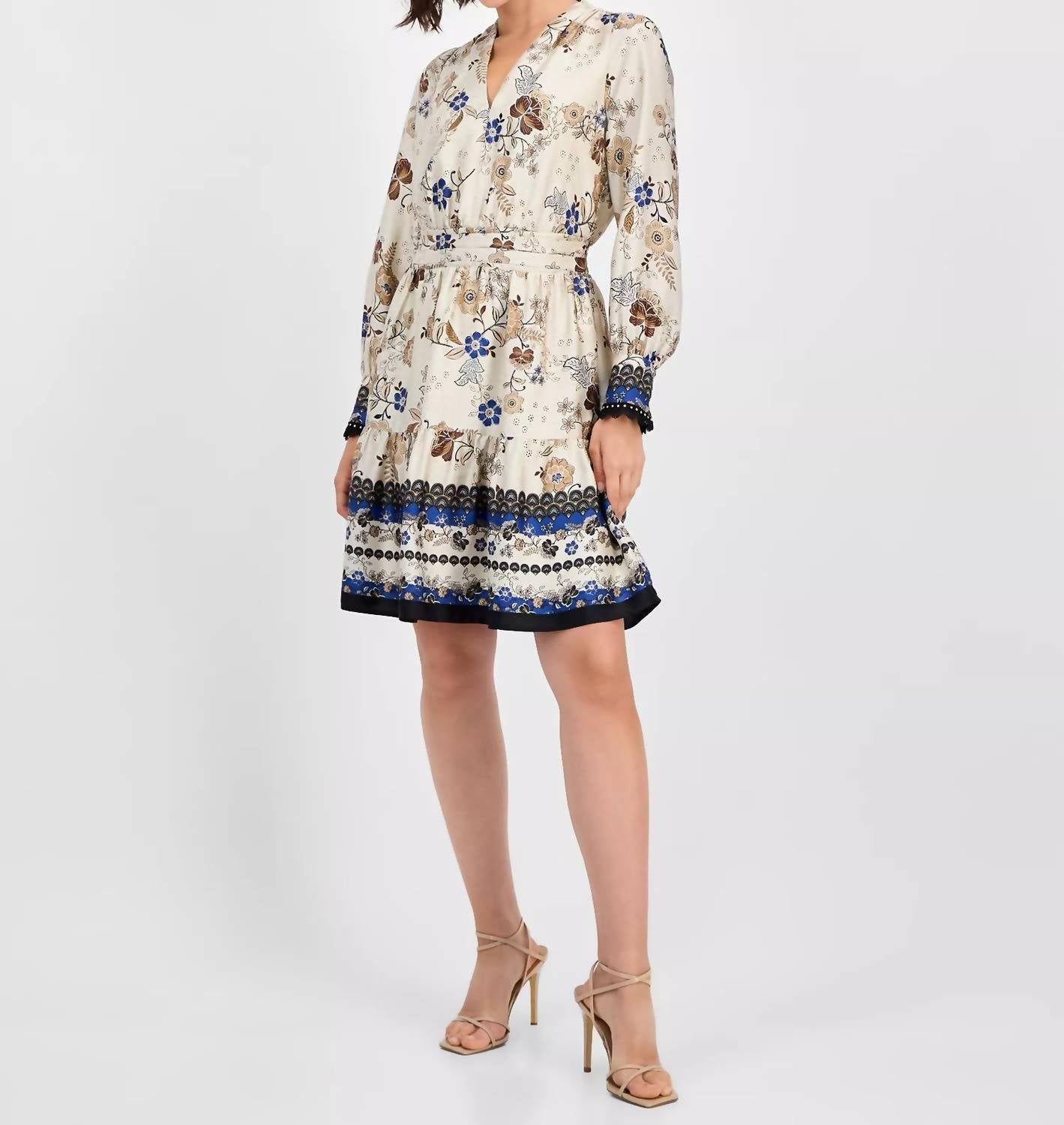 Printed Long-sleeve Fit & Flare Dress