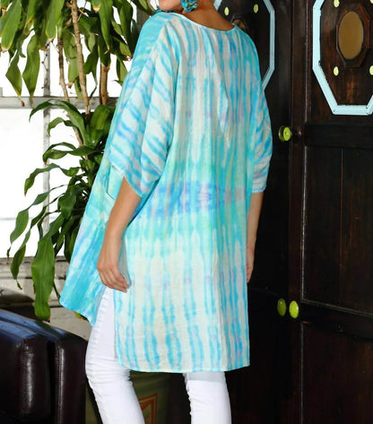 KikiSol - Artisan Tie Dye Gauze Round Neck Kaftan Top - Rack Hunt