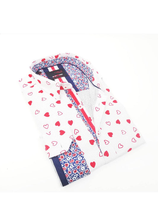 Men's Long Sleeve Button Down Shirt With Flocking Hearts