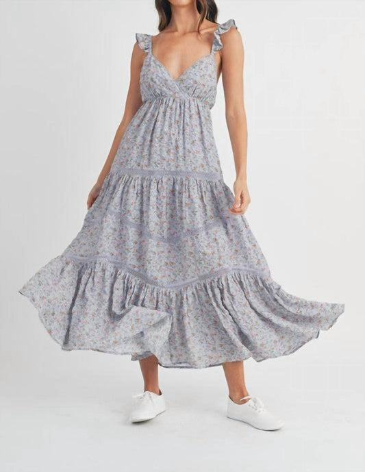 Camellia - Floral Print Lace Trimmed Tiered Maxi Dress - Rack Hunt -