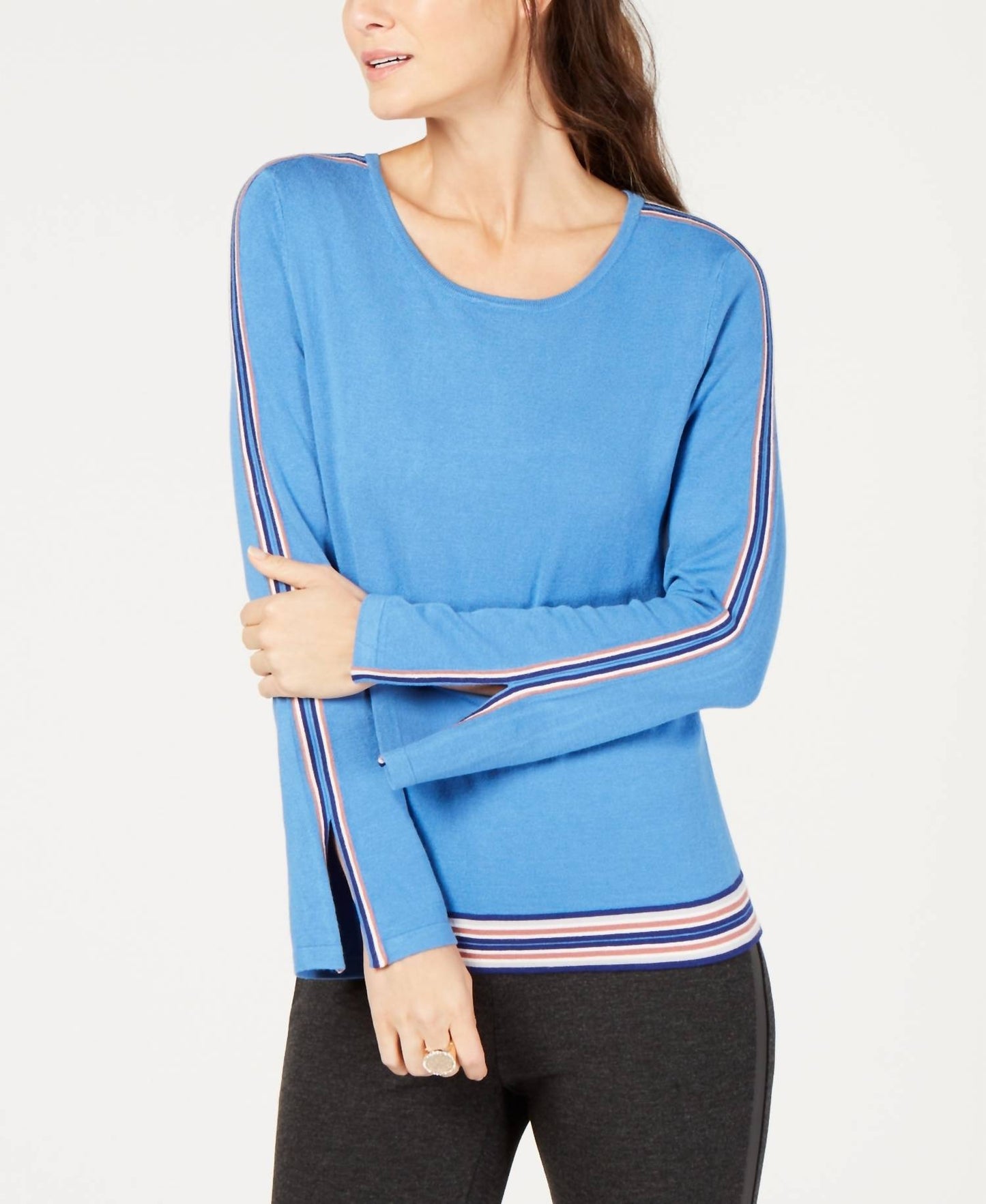 Crewneck Varsity Striped Trim Sweater