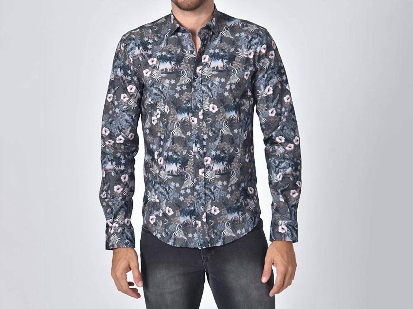 Tropical Beach and Leaves Button Down Shirt