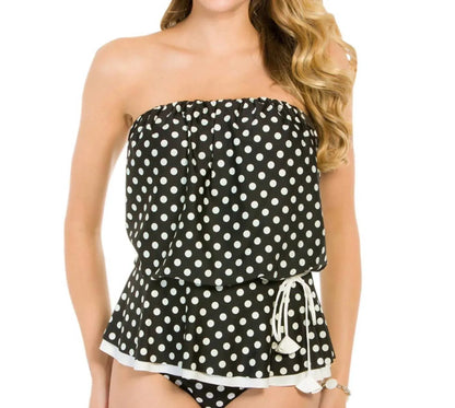 Eco Swim - Pearl Dot Gathered Blouson Bandeau Tankini Top - Rack Hunt