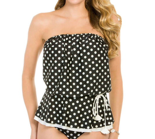 Eco Swim - Pearl Dot Gathered Blouson Bandeau Tankini Top - Rack Hunt -