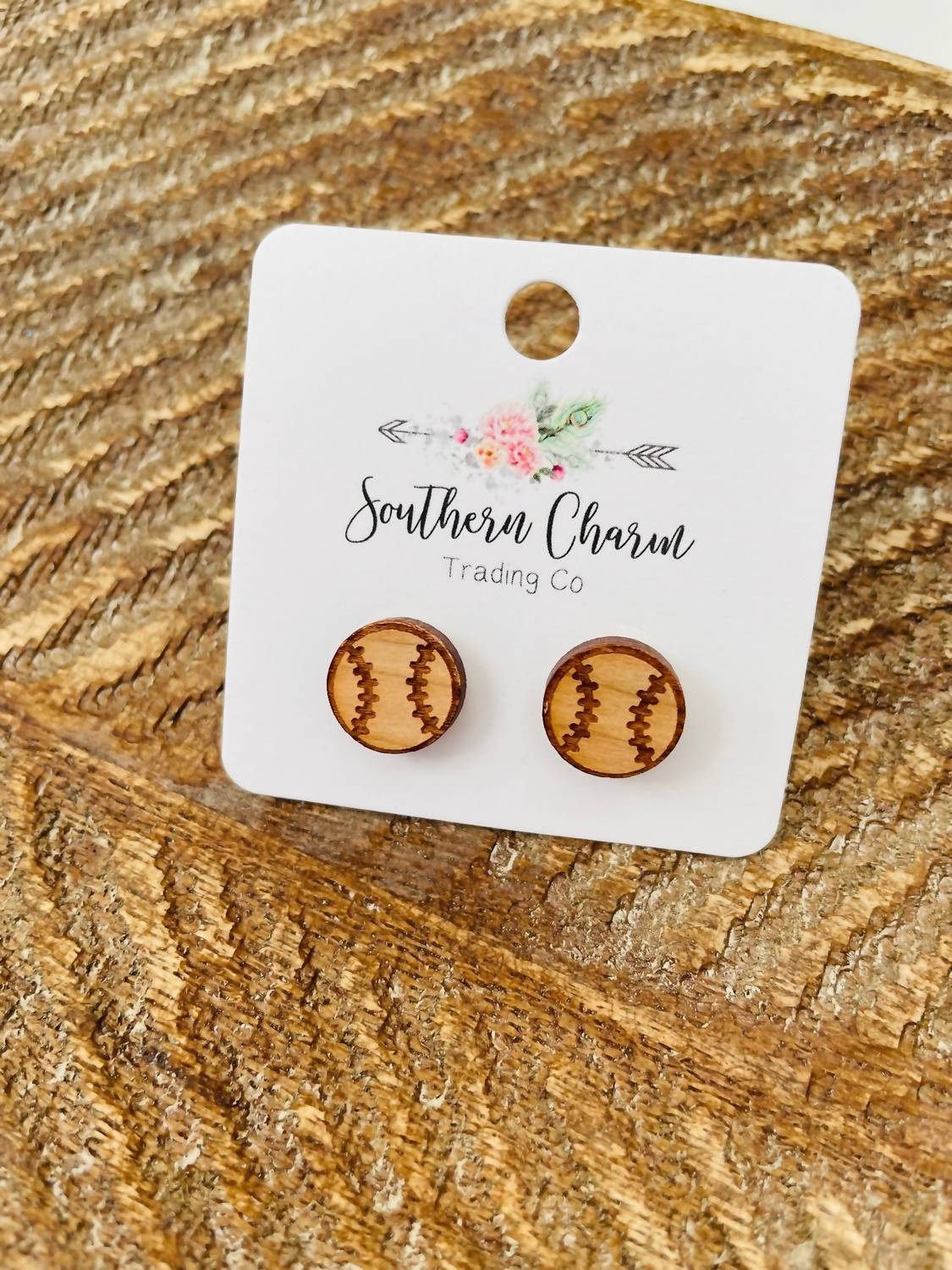 Women's Wooden Baseball Studs Earrings