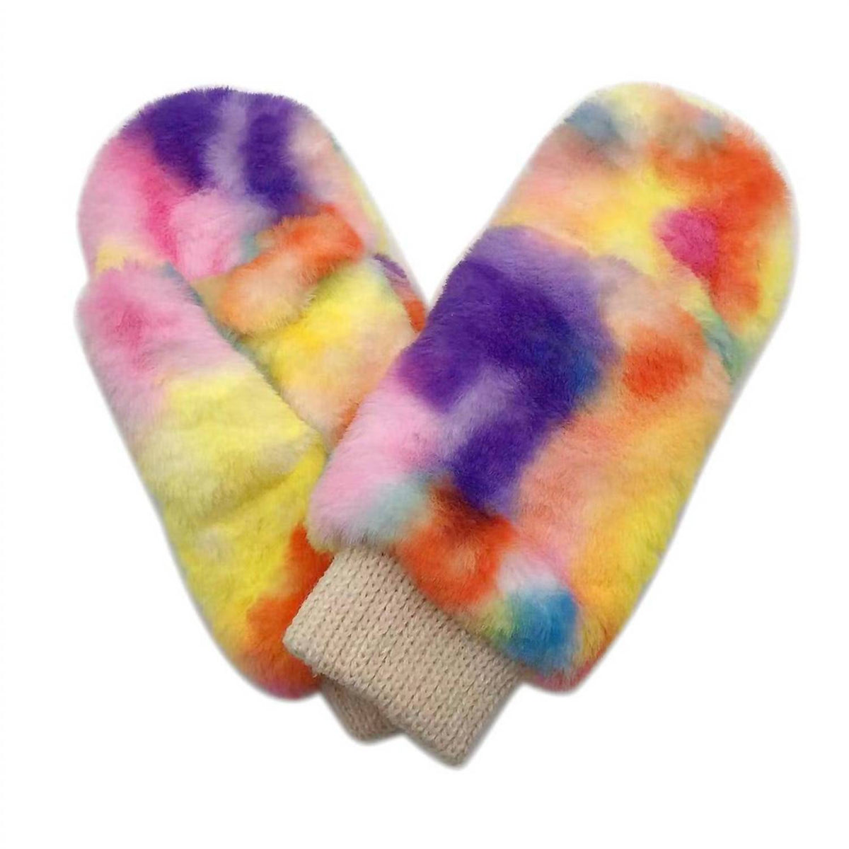 Women's Tie Dye Faux Fur Mitten Gloves