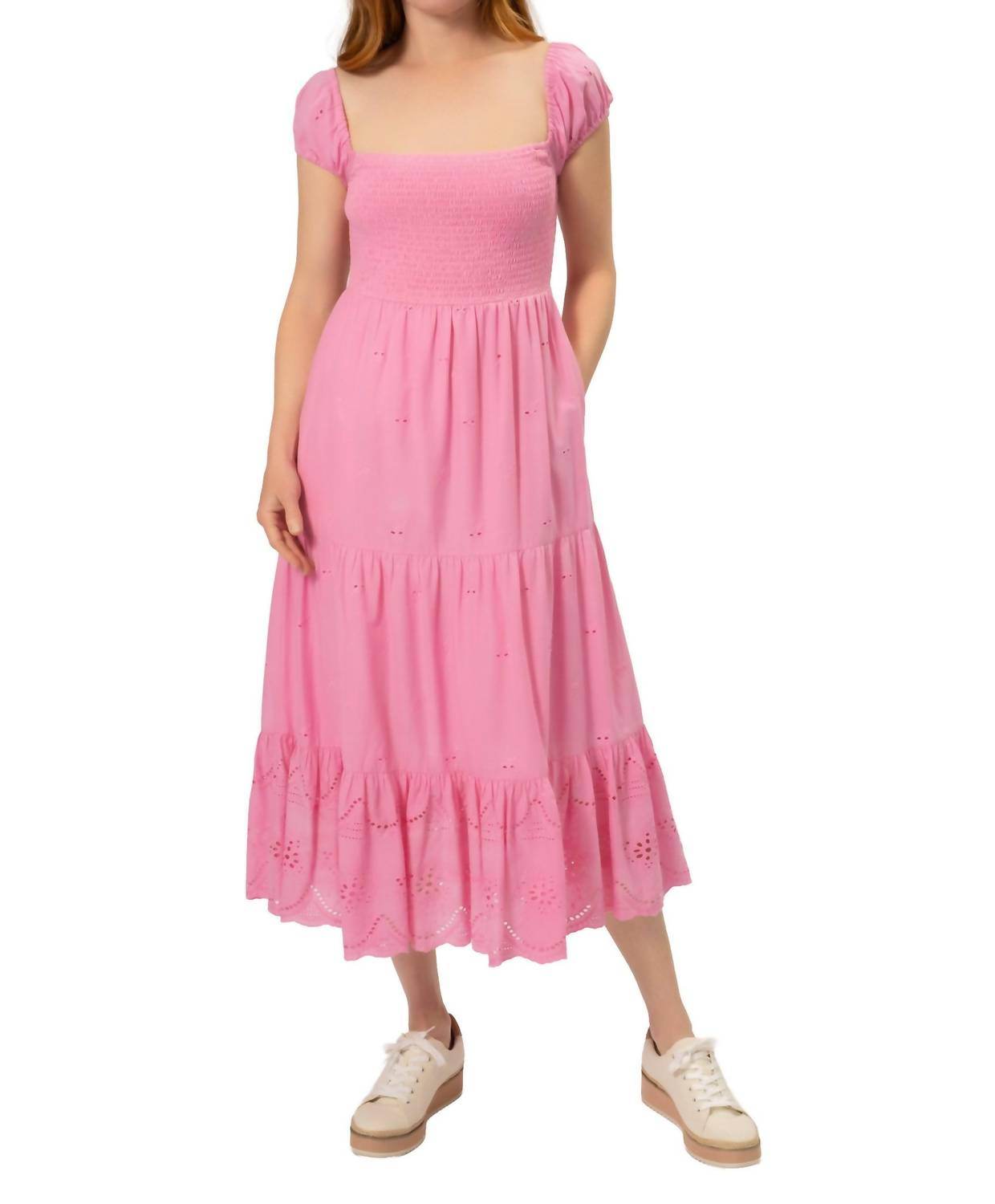 Area Stars - Short Square Neck Embroidered Midi Dress - Rack Hunt