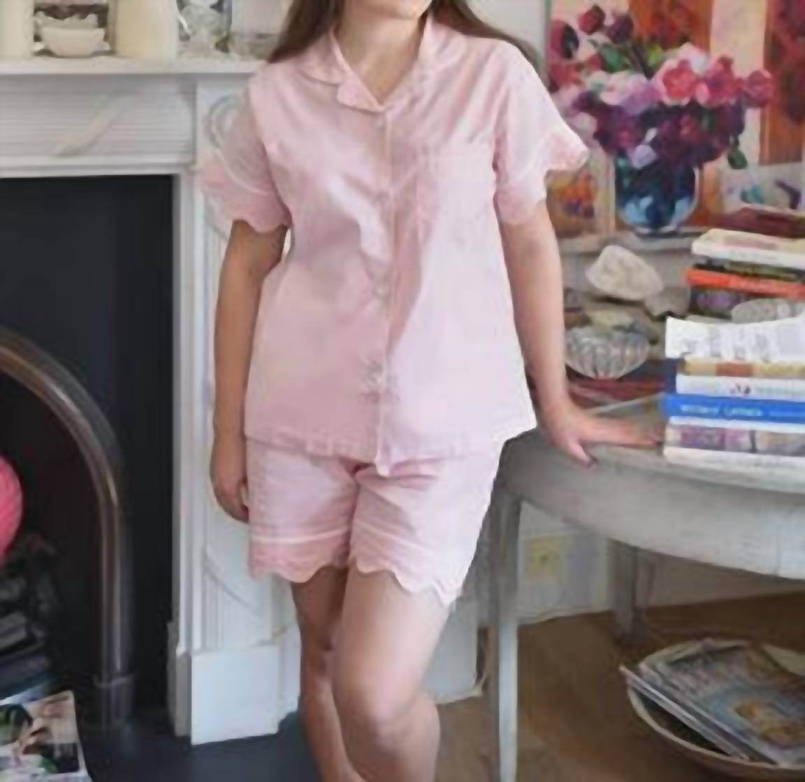 Powell Craft - Women's Cap Sleeve Pearl Seeded And Embroidered Shortie Pyjama Set - Rack Hunt -