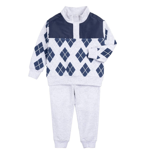 Kid's Argyle Quarter Zip Jogger Set