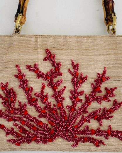 Women's Bamboo Handle Coral Bag