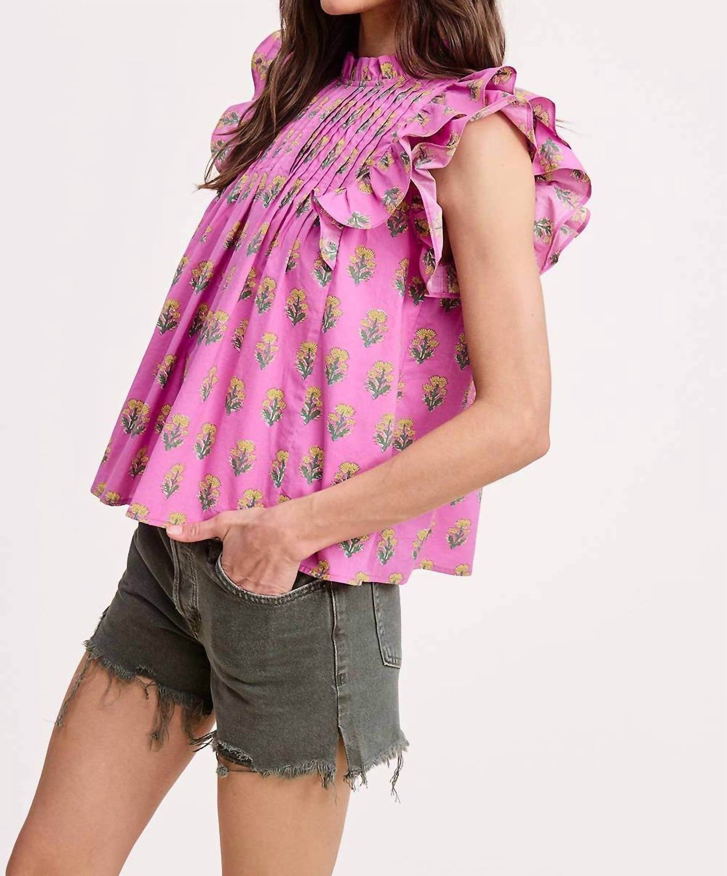 Ultramarine - Floral Cluster Ruffle Blouse - Rack Hunt -