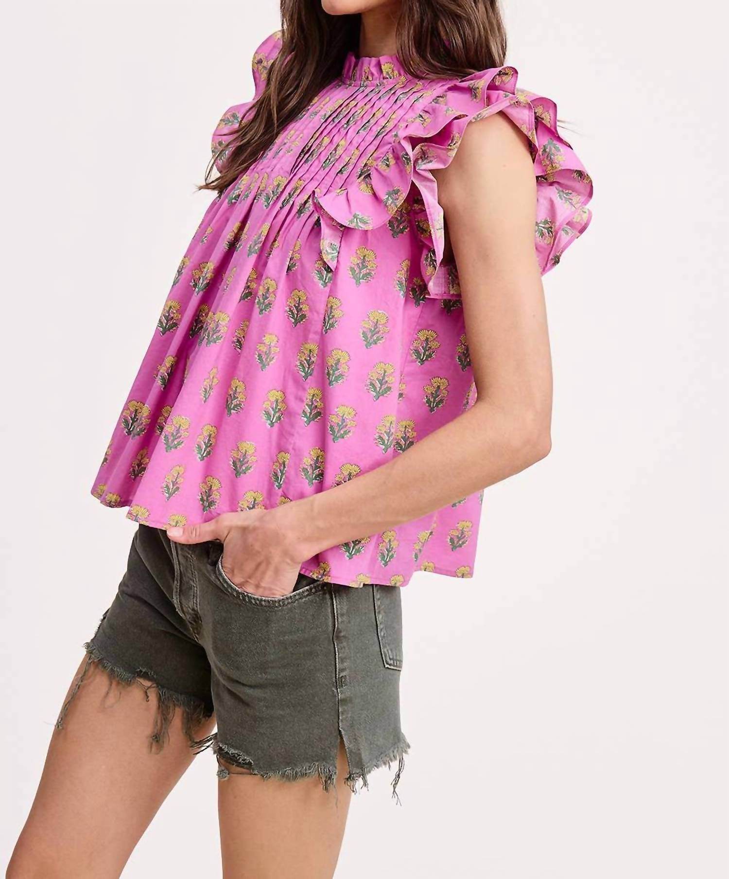 Ultramarine - Floral Cluster Ruffle Blouse - Rack Hunt -