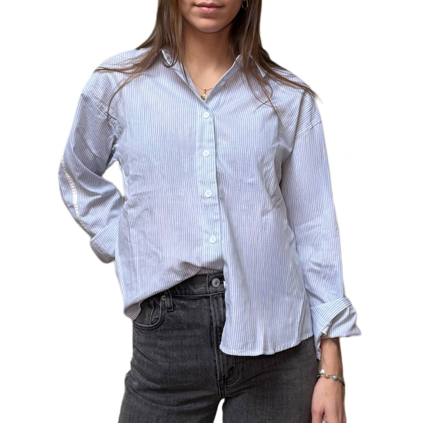 Pinstripe Button Down With Stripe Detail Shirt