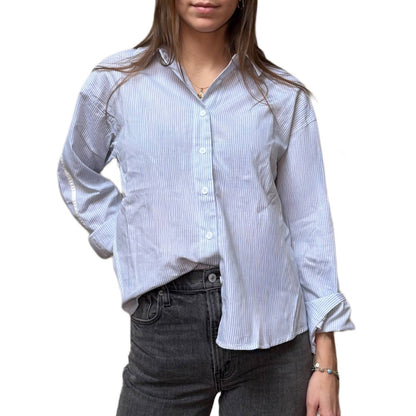 Pinstripe Button Down With Stripe Detail Shirt