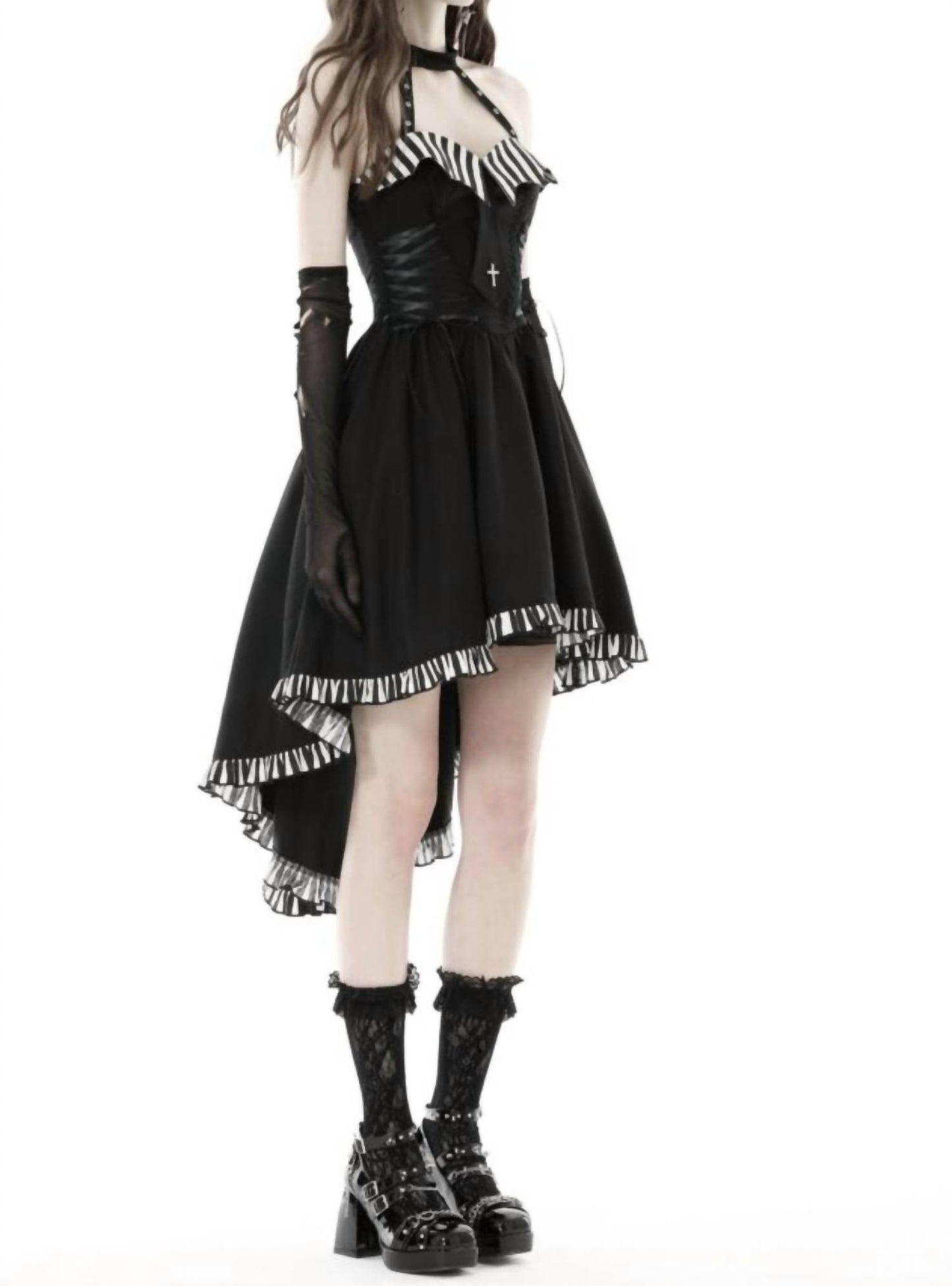 DARK IN LOVE - Cross Necktie Striped High Low Dress - Rack Hunt