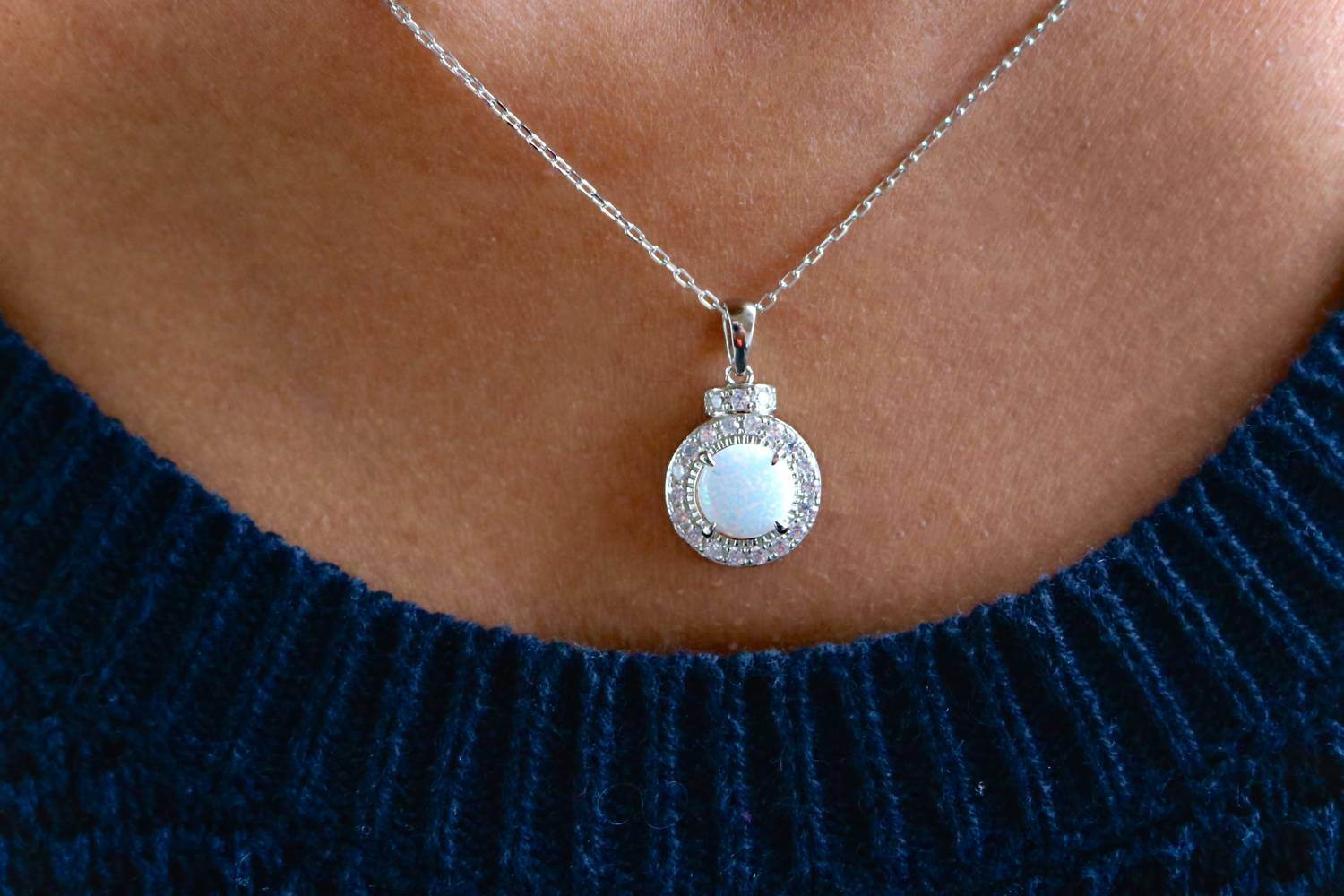 Allyanna Gifts - Women's Sterling Silver Circle Opal Necklace - Rack Hunt -