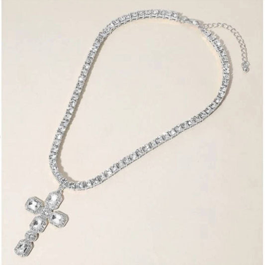 Women's Crystal Cross Necklace & Earring Set