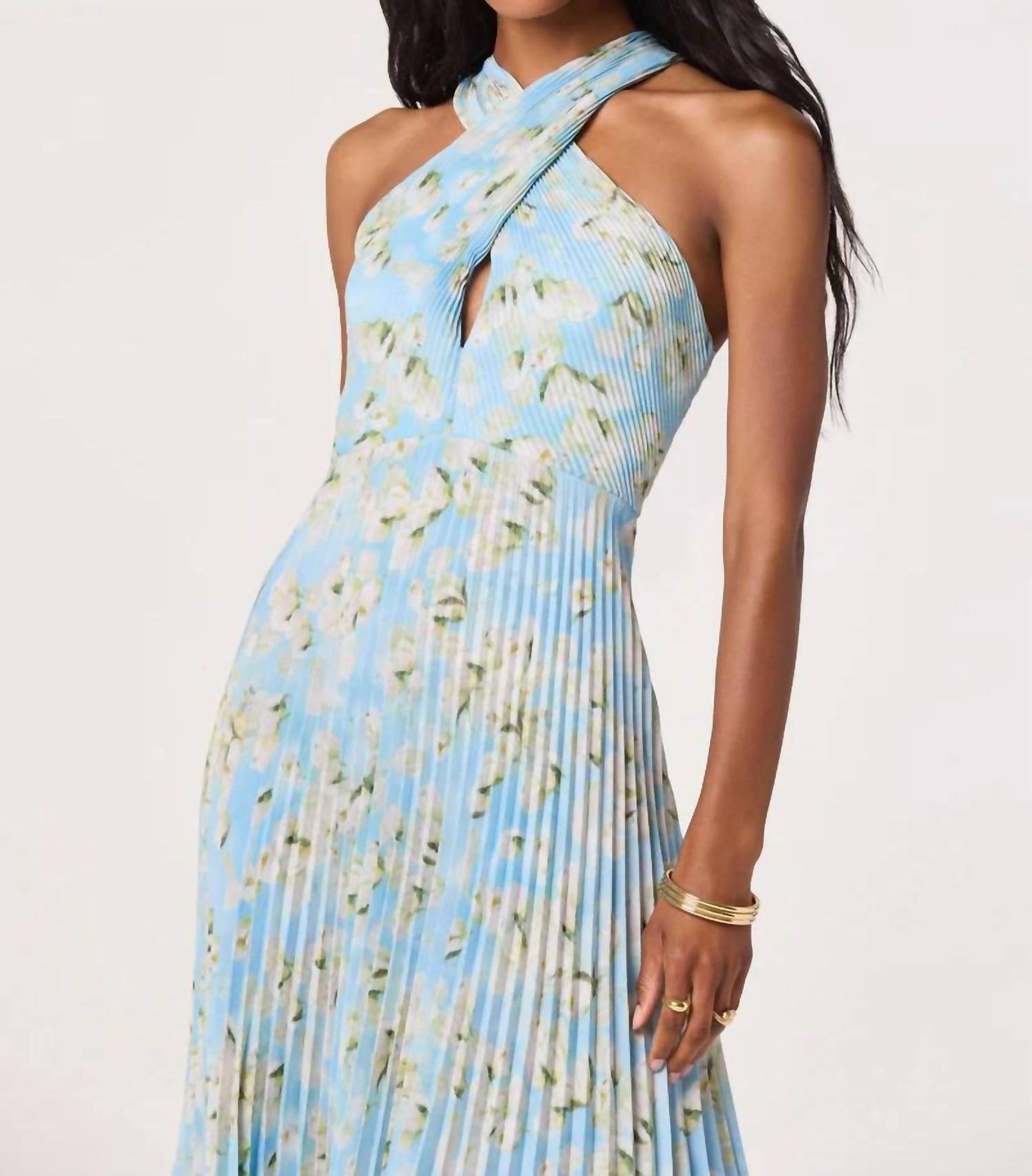 Samantha Plissé Halter Midi Dress