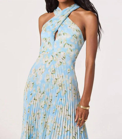 Samantha Plissé Halter Midi Dress