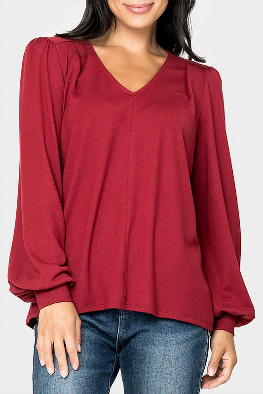 V-neck Blouson Sleeve Sweater