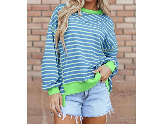 Stripe Contrast Trim High Low Pullover Tunic Sweatshirt