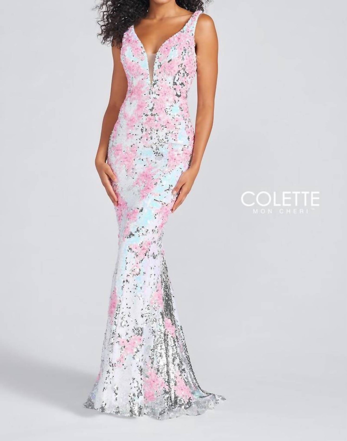 Floral Sequin Trumpet Prom Dress