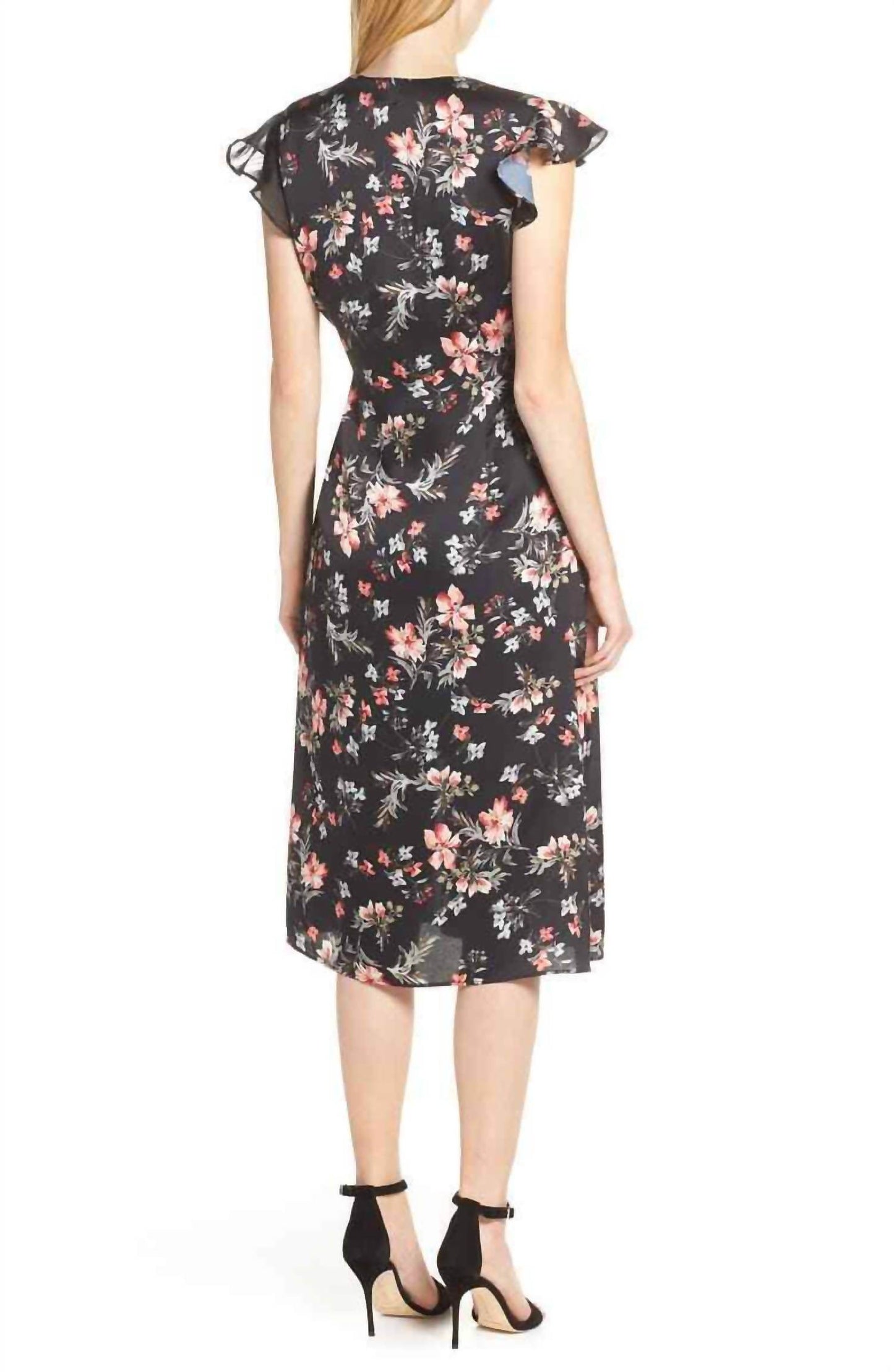 Avec Les Filles - Cosmo Flower Satin Chiffon Wrap Dress - Rack Hunt
