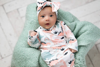 Infant Girls Baby Gown And Bow Headband Set