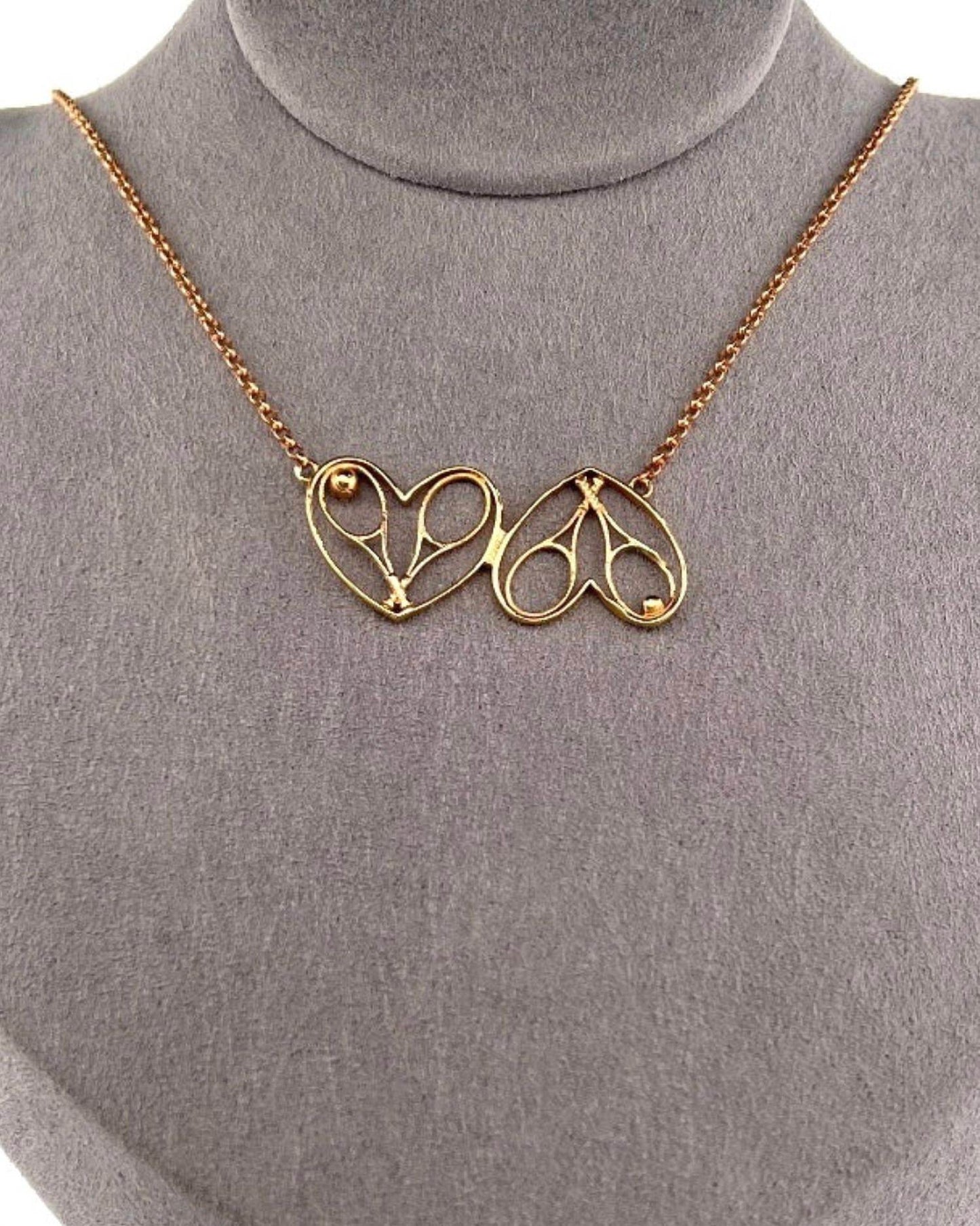 Love Love Tennis - Women's Double Heart Rackets Tennis Necklace - Rack Hunt