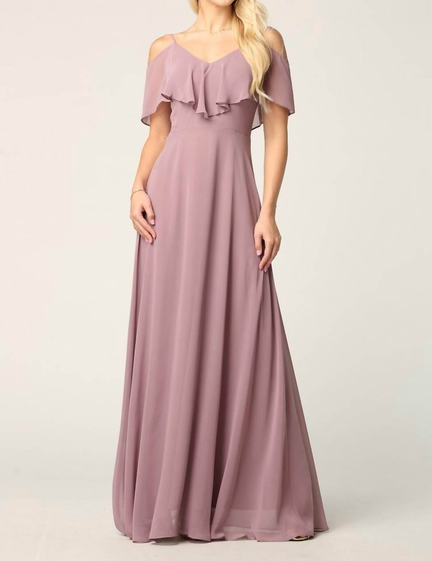Eva USA - Chiffon Cold Shoulder Ruffle Sleeve Bridesmaid Dress - Rack Hunt