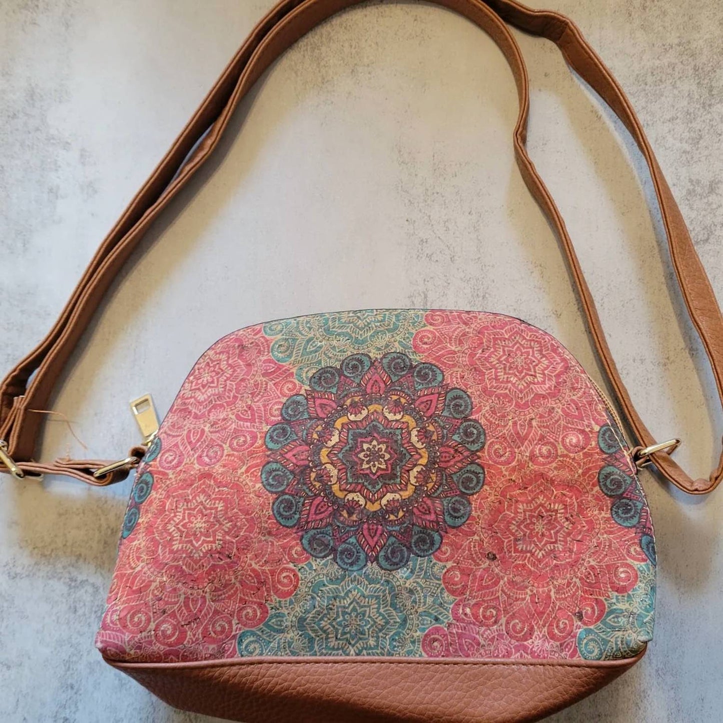 Women's Floral Medallion Print Dome Cork Crossbody Bag