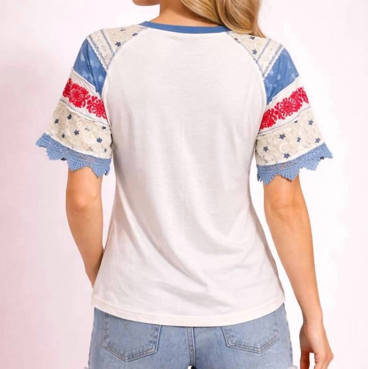 America Eagle Lace Sleeve Tee